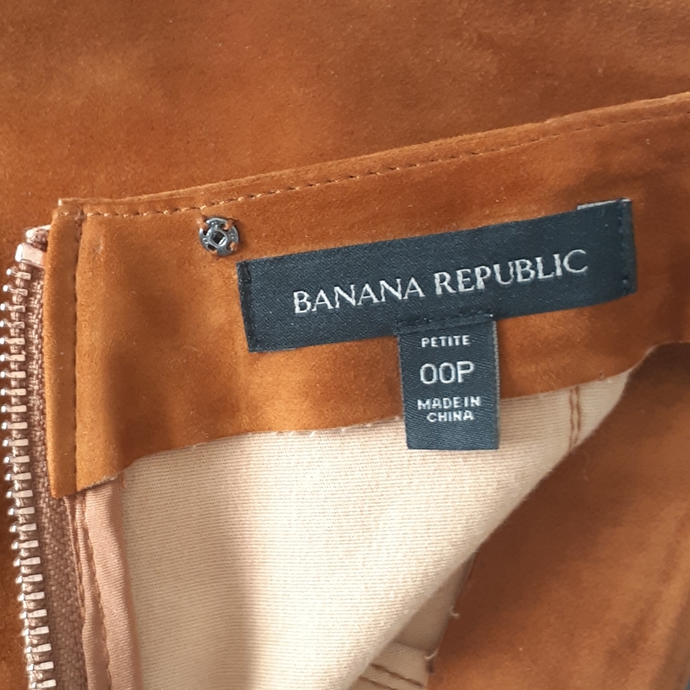 Banana Republic Tan/Brown Genuine Goat Suede Mini A-Line Pocket Skirt 00P - Picture 2 of 4